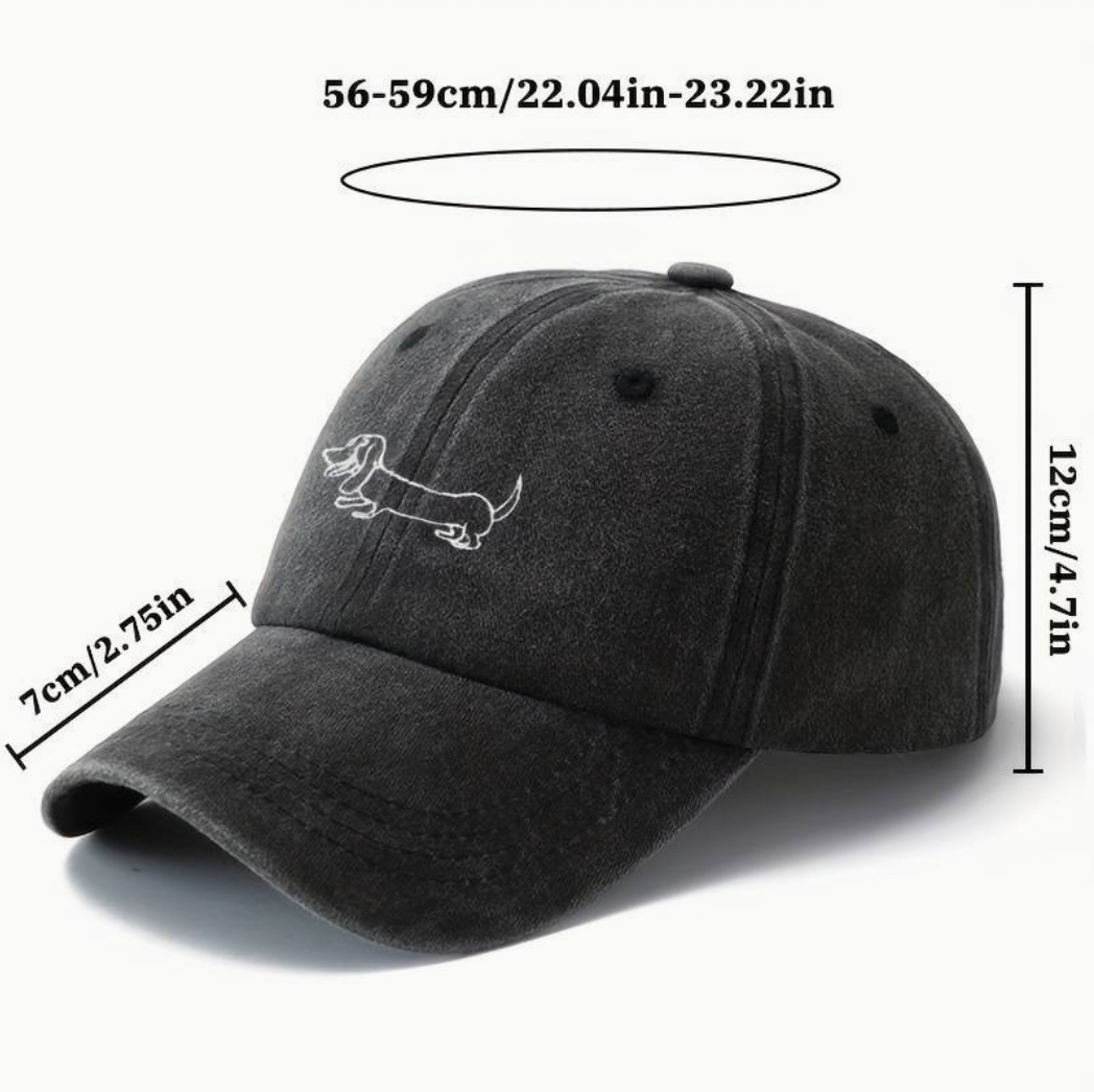 Schwarze Baseball-Cap mit Dackel Stickerei