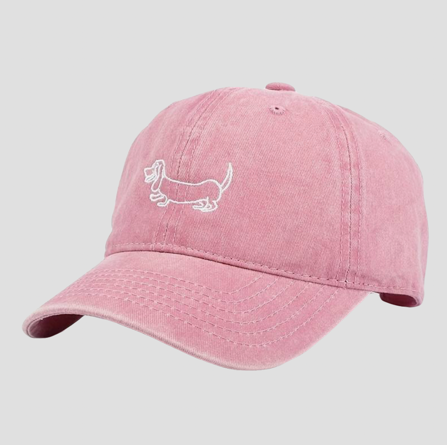 Rosa Baseball-Cap mit Dackel Stickerei