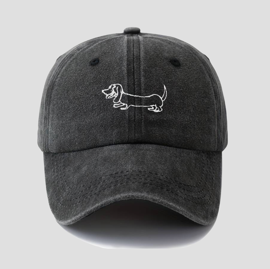Schwarze Baseball-Cap mit Dackel Stickerei