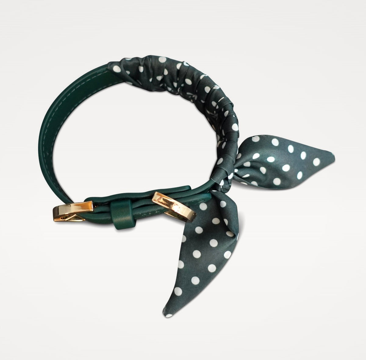 Dog collar Twilly Polka Dots - dark green