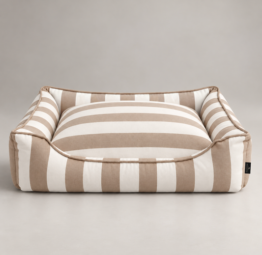 Dog bed Stripes taupe by ALECOO against a light studio background