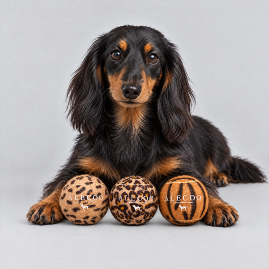 Hundespielball Set Animal Print von ALECOO mit Dackel