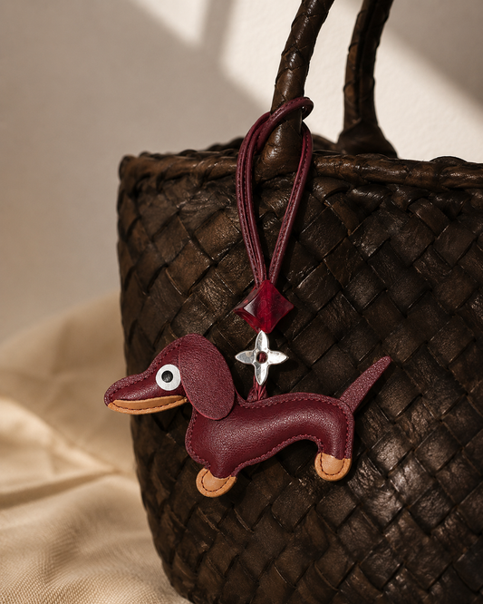 Dackel Taschenanhänger Edelweiß - Bordeaux