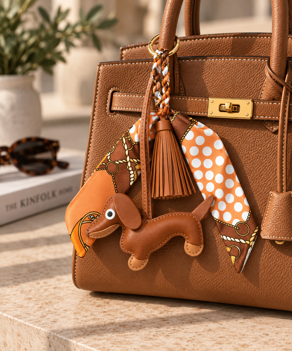 Dackel Taschenanhänger Twilly in Cognac an Handtasche
