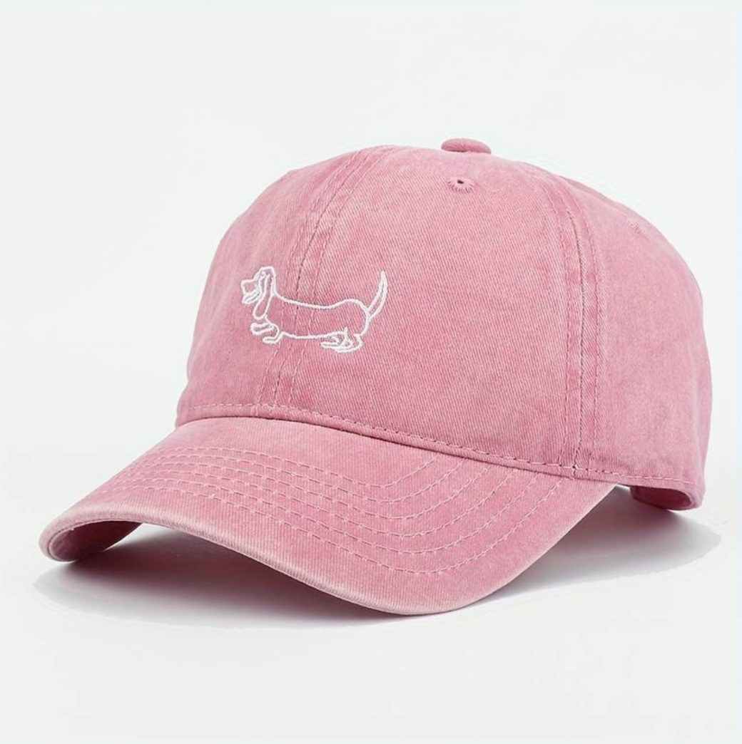 Bordeaux Baseball-Cap mit Dackel Stickerei