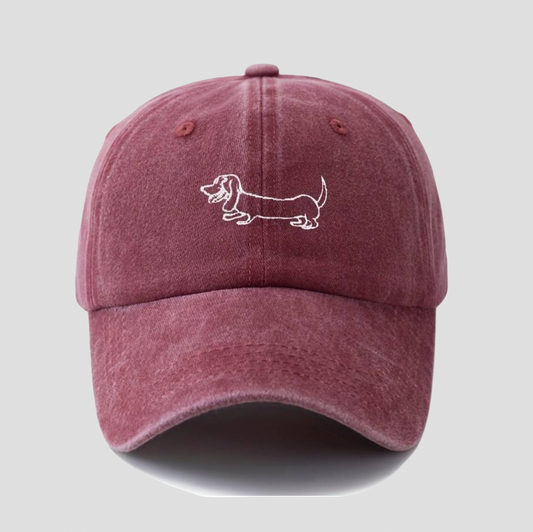 Bordeaux Baseball-Cap mit Dackel Stickerei