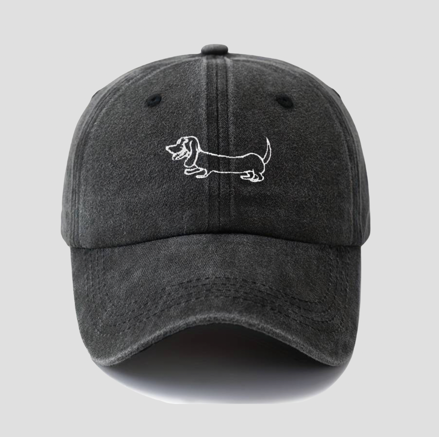 Black baseball cap with dachshund embroidery