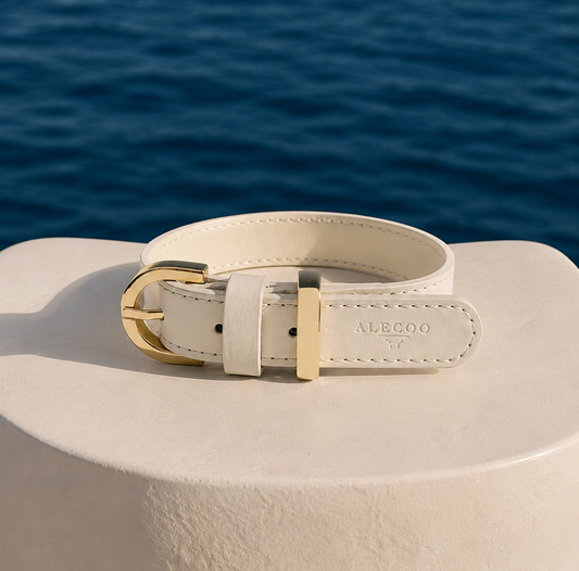 Dog collar Classy soft ivory - gold