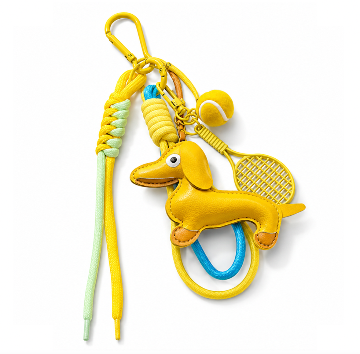 Dackel Tennis Taschenanhänger - yellow