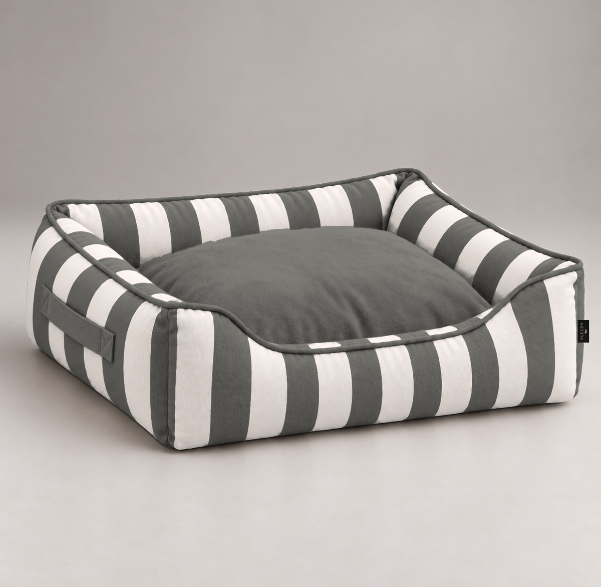 Dog bed Stripes dark grey by ALECOO, cushion turned to its fluffy, plain side