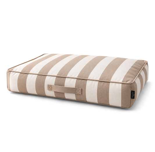 Dog mattress Stripes taupe by ALECOO, beige and white stripes, with carry handle