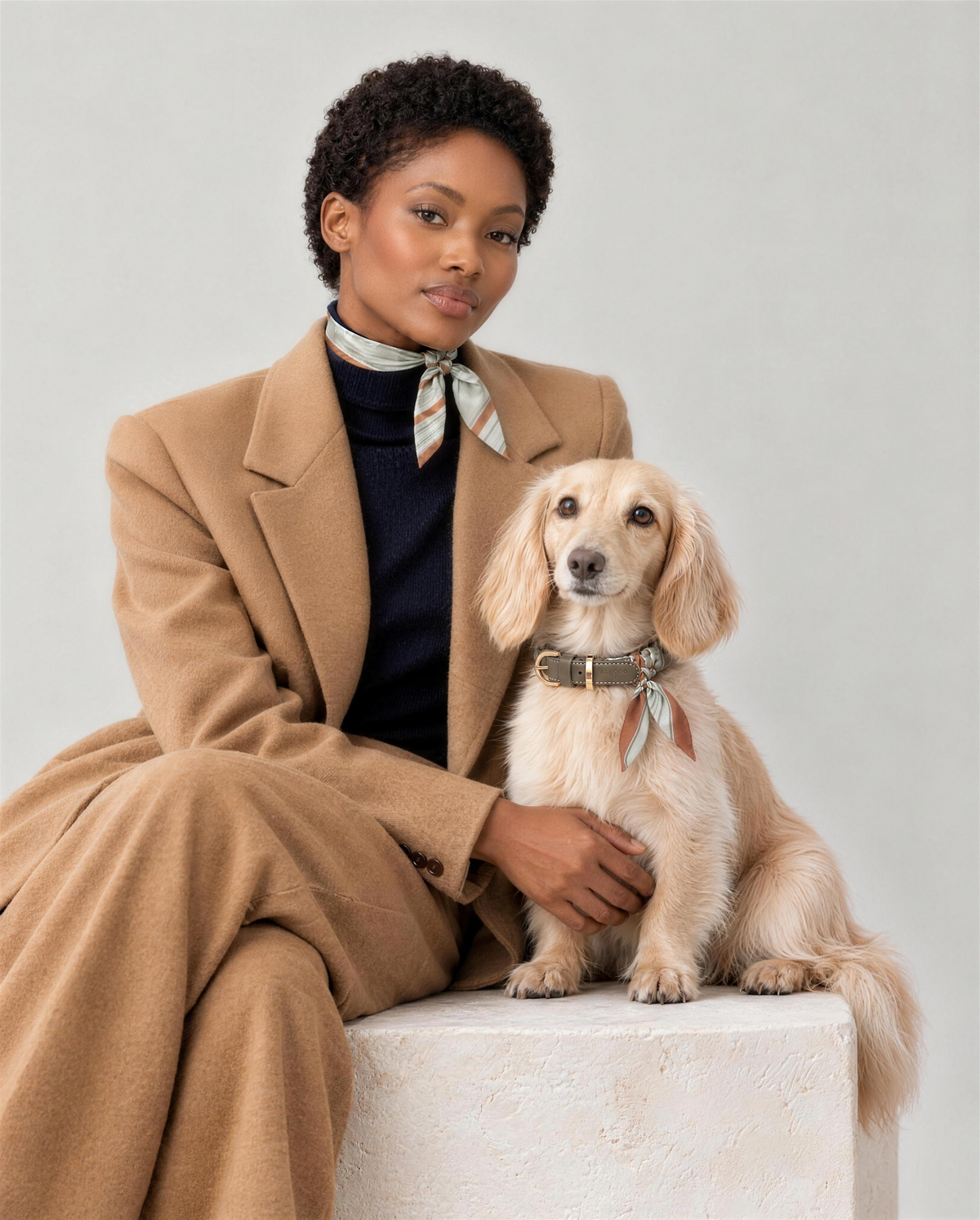 Frau und Dackel im Partnerlook mit Twilly Saint Germain taupe